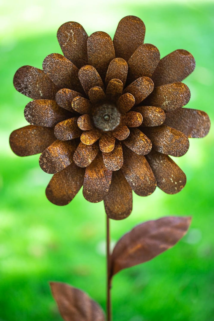 Bornhöft Gartenstecker Blume Metall Rost Gartendeko Edelrost Dahlie Garten Deko Dekoration 116cm Ros