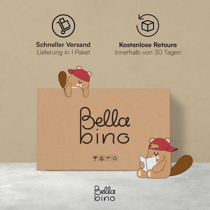 Bellabino Teme Bücherregal Kinderzimmer – Kinderbücherregal mit 4 Fächern – Montessori Bücherregal m