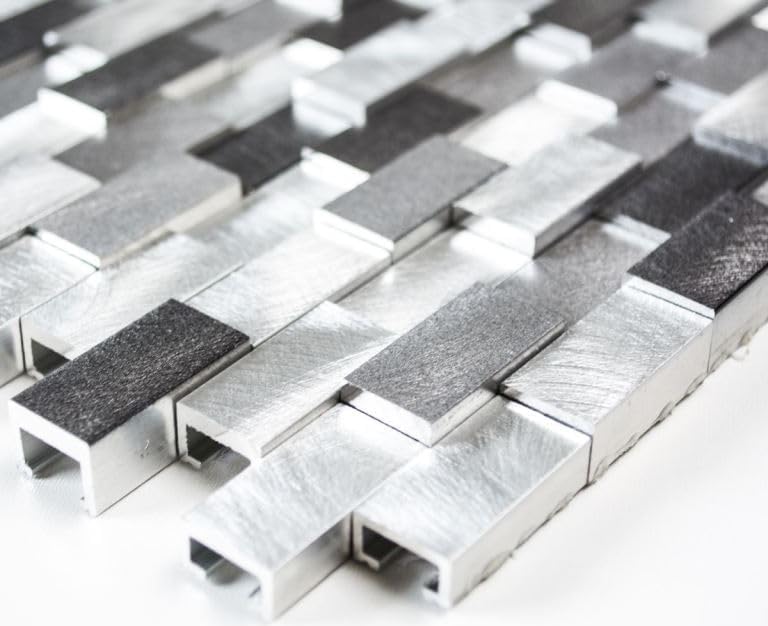 Mosaik Brick Aluminium 3D mix silber/schwarz Metall Fliesenspiegel, Mosaikstein Format: 15x30x8/10/1
