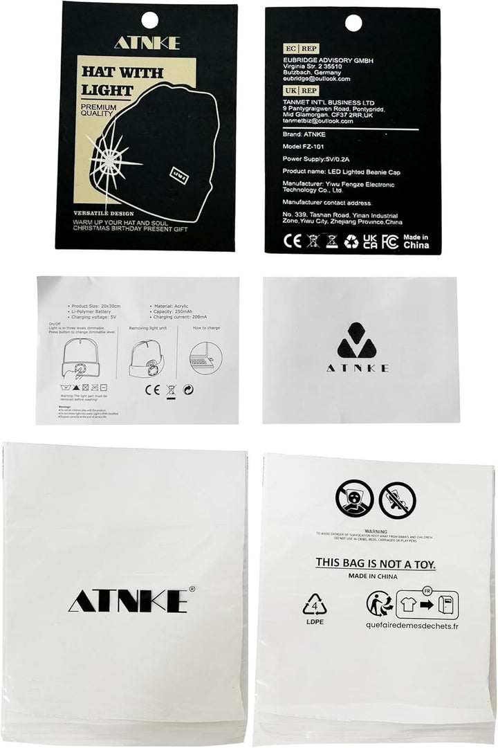 ATNKE LED Beleuchtete Mütze,Wiederaufladbare USB Laufmütze mit Licht Extrem Heller 4 LED Lampe Winte