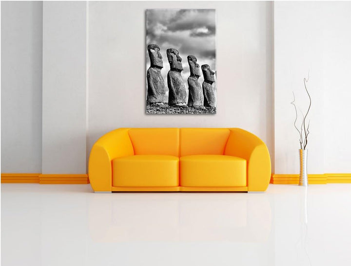 Pixxprint Moai Statuen auf den Osterinseln als Leinwandbild/Grösse: 100x70 / Wandbild/Kunstdruck/fer