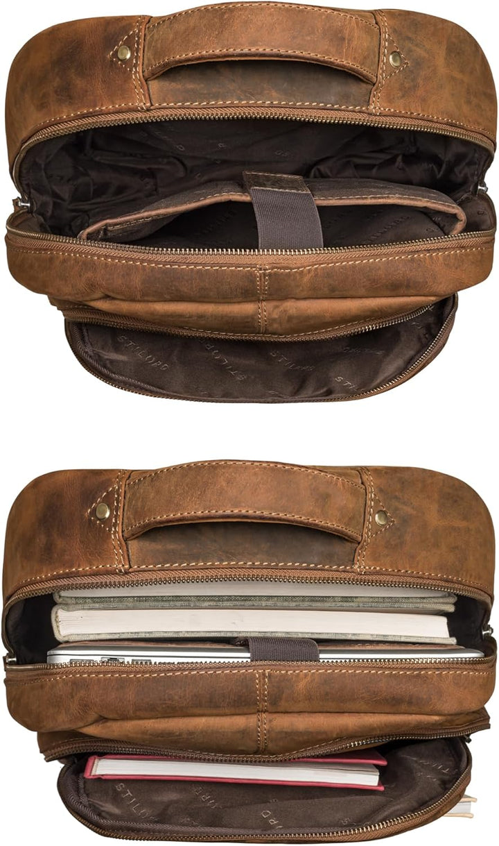 STILORD 'Alura' Grosser Rucksack Damen und Herren Leder Rucksack mit vielen Fächern Laptoprucksack 1