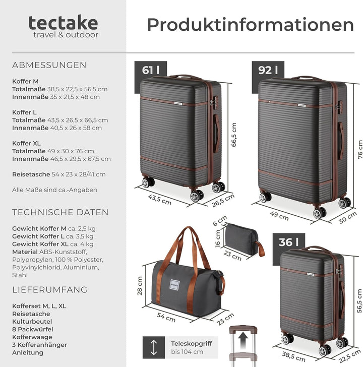 tectake® 13-TLG. Koffer Set mit Reisetasche, Koffer & Trolleys, Reisekoffer mit Rollen, Kofferset mi