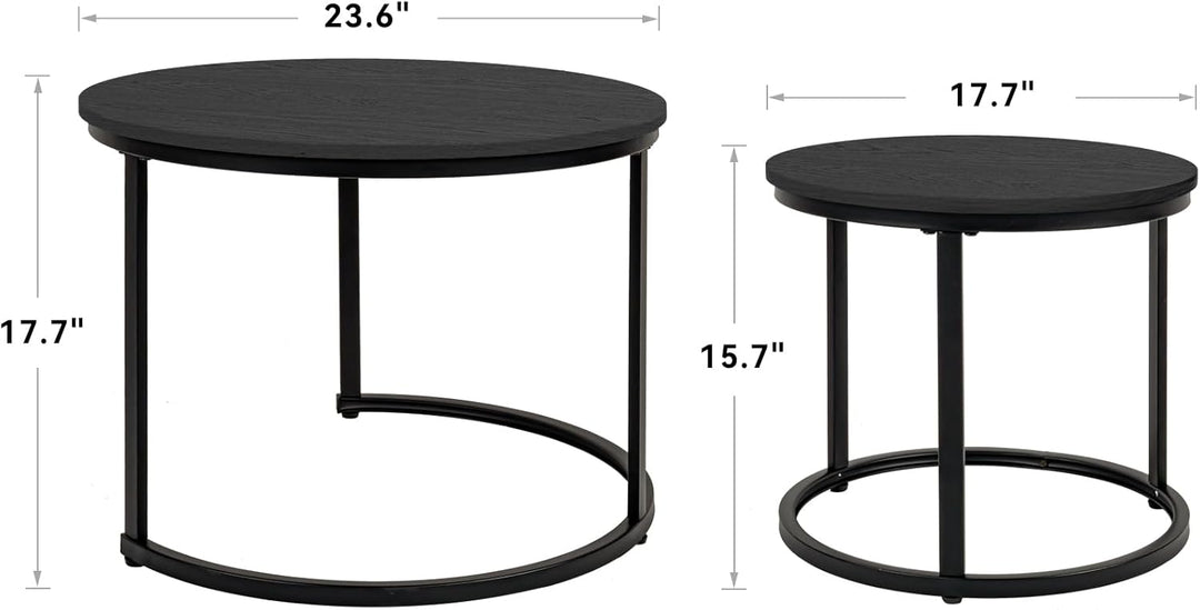 2 Stücke Beistelltisch Set rund, Couchtisch aus Holz mit Metallrahmen,Moderne Kaffeetische Satztisch