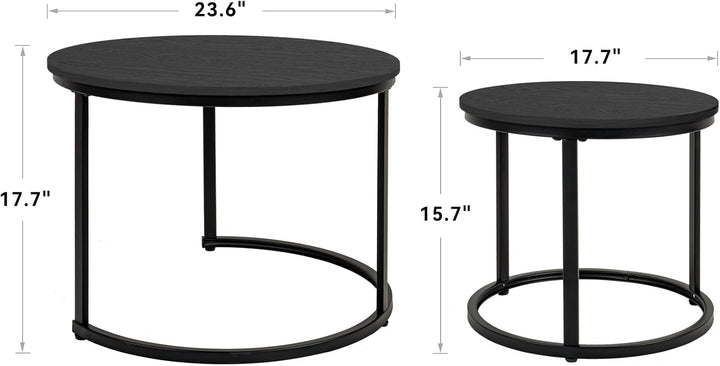2 Stücke Beistelltisch Set rund, Couchtisch aus Holz mit Metallrahmen,Moderne Kaffeetische Satztisch