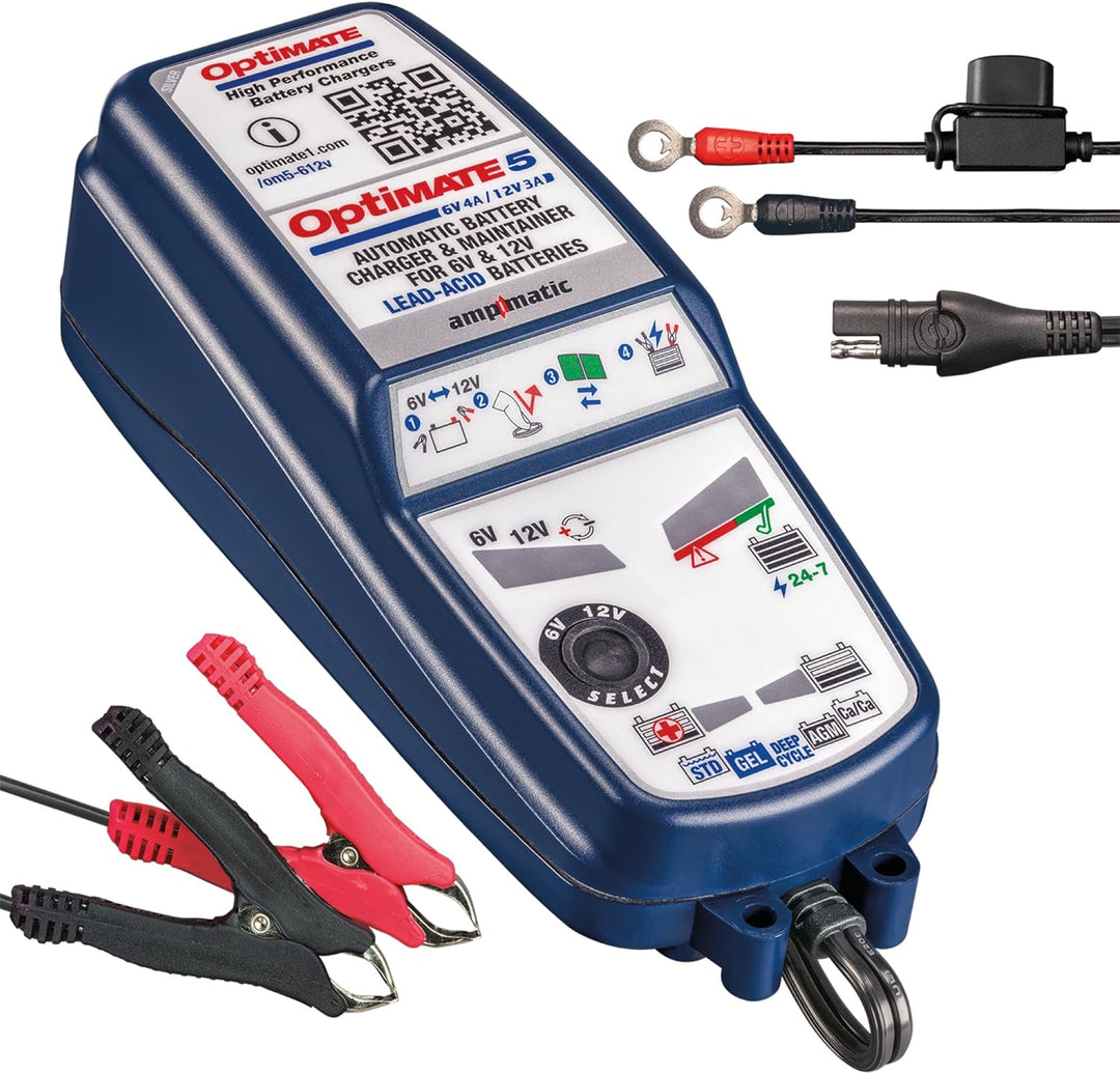 OptiMate 5 Select, TM320, 8-stufiges gekapseltes batterieschonendes 6V 4A / 12V 3A Lade- & Wartungsg