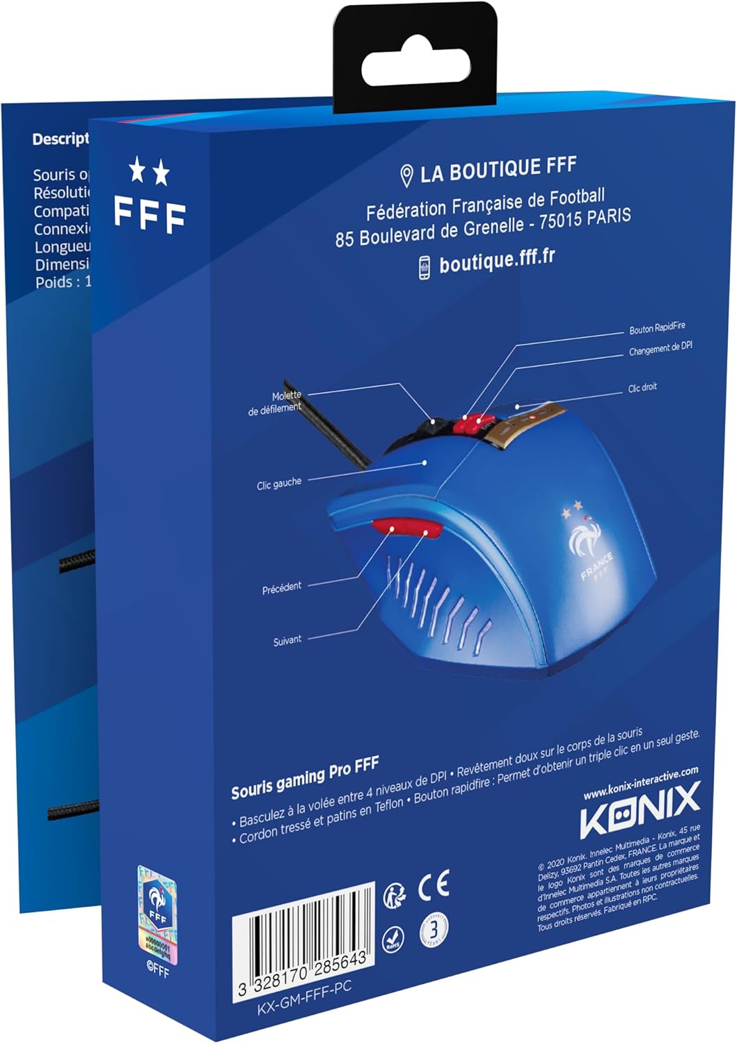 Konix FFF Gaming-Maus für PC - LED-DPI-Anzeige - Fensterwechsel-Taste - USB-Verbindung - 1,8 m Kabel