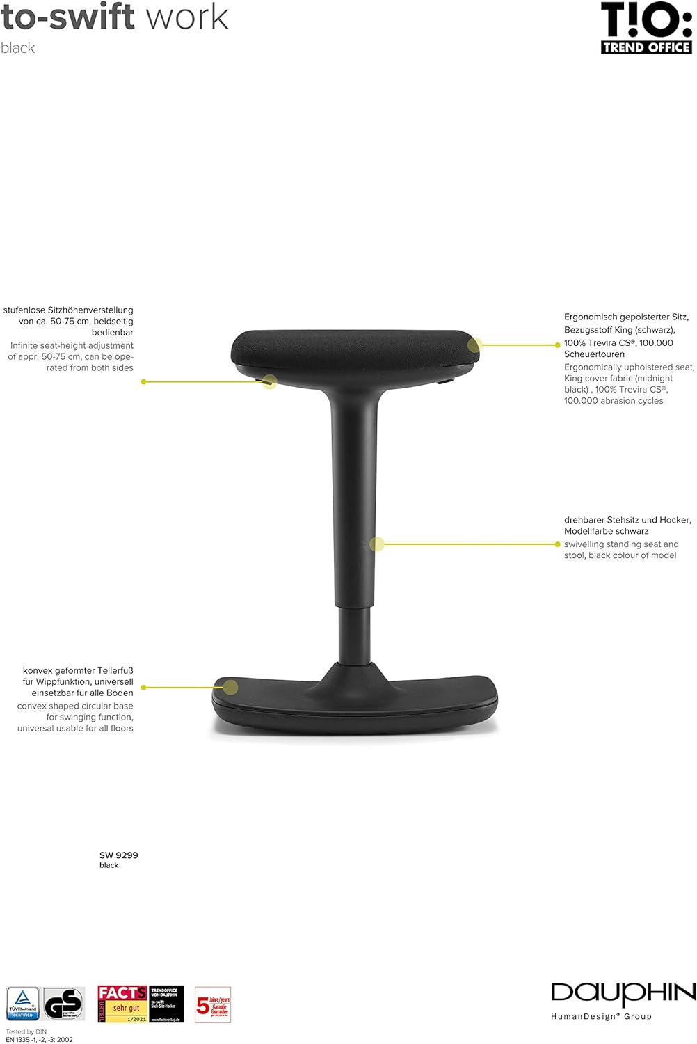 TREND OFFICE to-Swift, Bürohocker, Stehsitz, Stehhilfe, Sitzhocker mit Wippfunktion ergonomisch und
