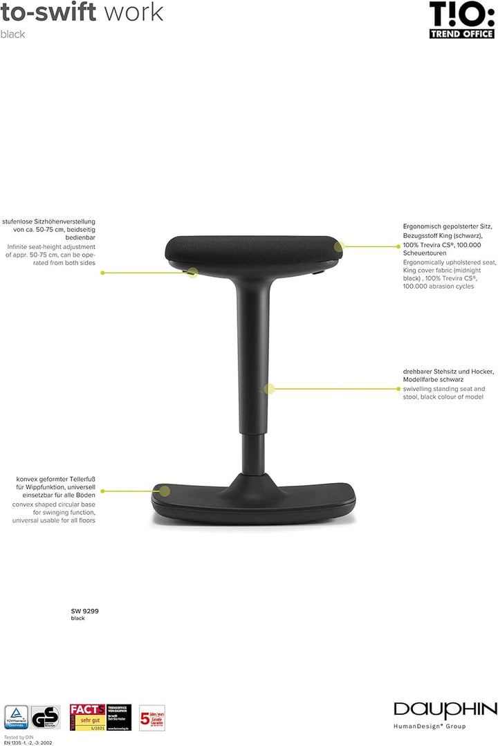 TREND OFFICE to-Swift, Bürohocker, Stehsitz, Stehhilfe, Sitzhocker mit Wippfunktion ergonomisch und