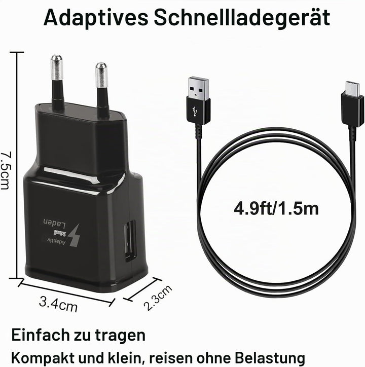 2er Pack USB C Ladegerät mit Ladekabel 1,5m für Samsung Galaxy S22 S21 S20 S8+ S9+ S10+ S10e S9 S8 A