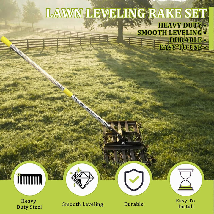 Rasenrakel, 198cm, 43x25cm Edelstahl Rasen-Nivelliergerät mit Ergonomischem Griff für Garten & Hof -
