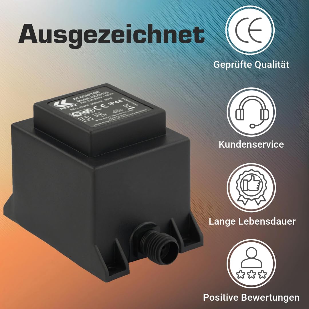 KERRY ELECTRONICS 12V Trafo 60VA/W, AC/AC Wechselstrom, für den Aussenbereich IP44 u.a. für LED-Bele