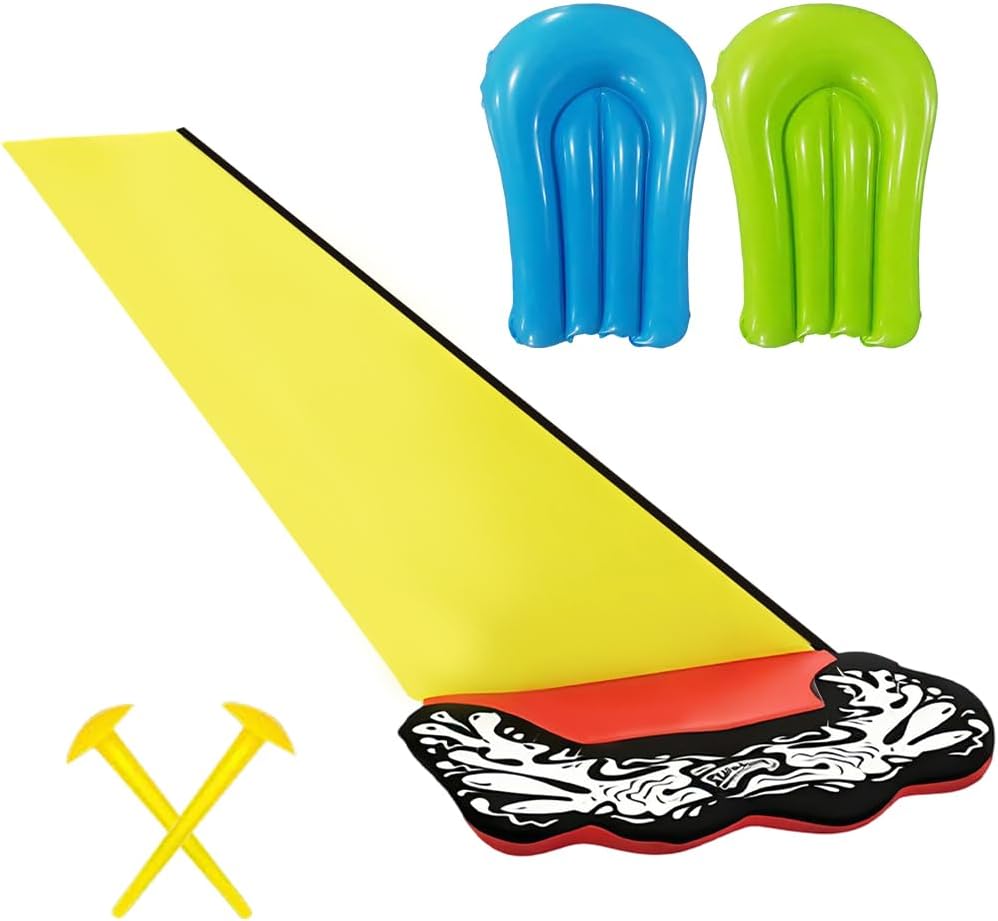 Wasserrutsche Garten, 480 x 70 cm Single Water Slide, Wasserrutschmatte mit 2 Bodyboards, Eingebaute