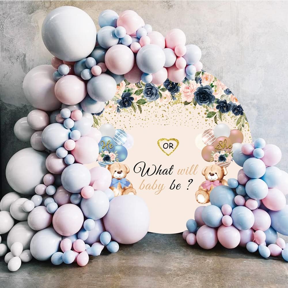 Renaiss 2m Baby Dusche Rundes Hintergrund Bear Flower Gender Reveal Fotografie Hintergrund Junge ode