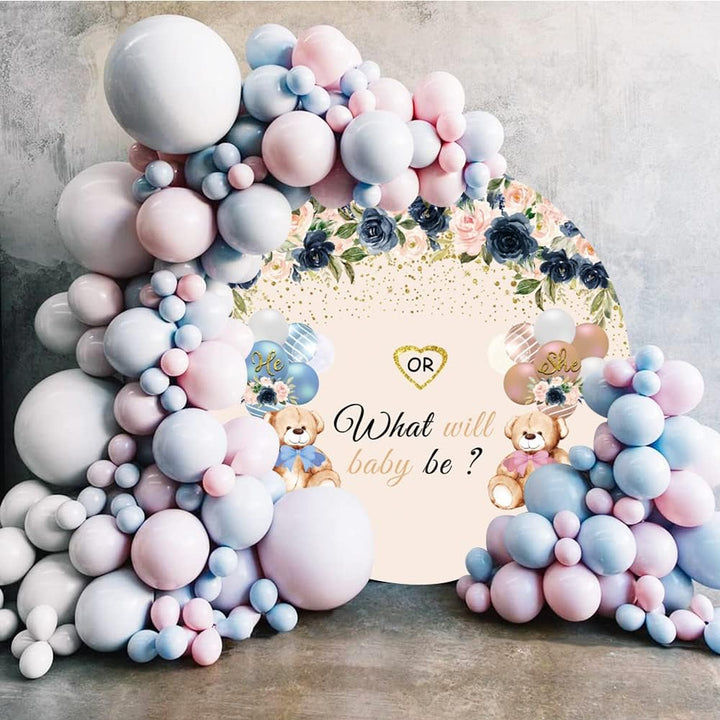 Renaiss 2m Baby Dusche Rundes Hintergrund Bear Flower Gender Reveal Fotografie Hintergrund Junge ode