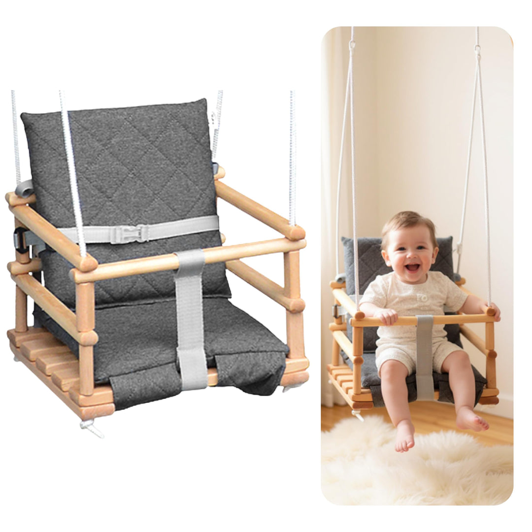 Holz Babyschaukel, Kinderschaukel, Schaukel für Kinder Schaukel 3 in 1 + SICHERHEITSGURT, Kleinkinds