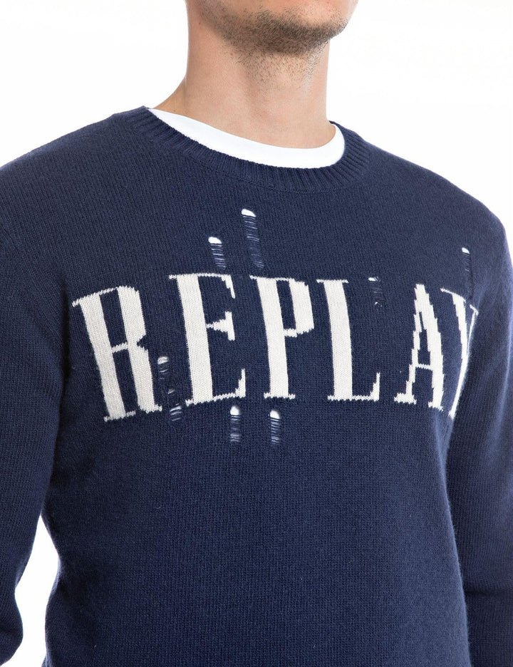 Replay Herren Pullover aus Aged Wollmix XL Blue 085, XL Blue 085