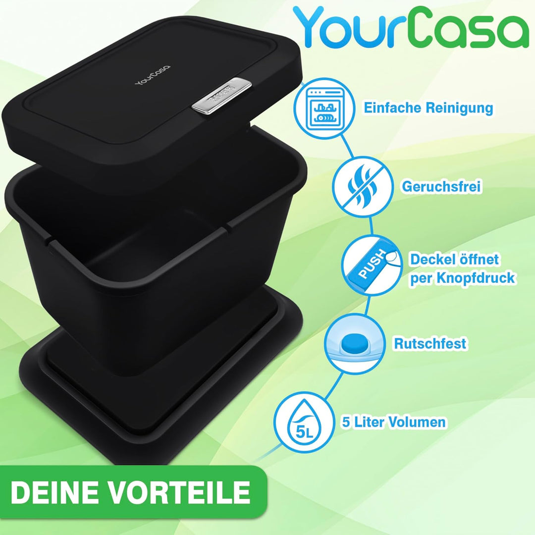 YourCasa Biomülleimer Küche 5L - Deckel mit Knopfdruck-Mechanismus- Komposteimer für alltäglichen Bi