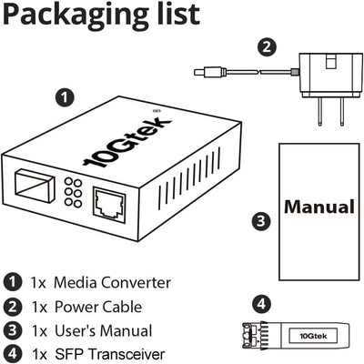 10Gtek® [2 Stück] Gigabit Ethernet Medienkonverter, SFP Slot mit SFP SX Modul, Multi-Mode Dual LC Fa