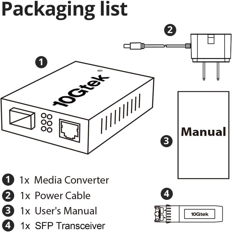 10Gtek® [2 Stück] Gigabit Ethernet Medienkonverter, SFP Slot mit SFP SX Modul, Multi-Mode Dual LC Fa