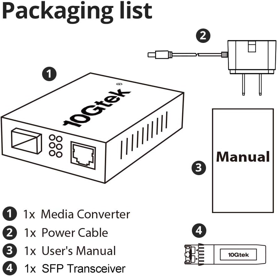 10Gtek® [2 Stück] Gigabit Ethernet Medienkonverter, SFP Slot mit SFP LX Modul, Single-Mode Dual LC F