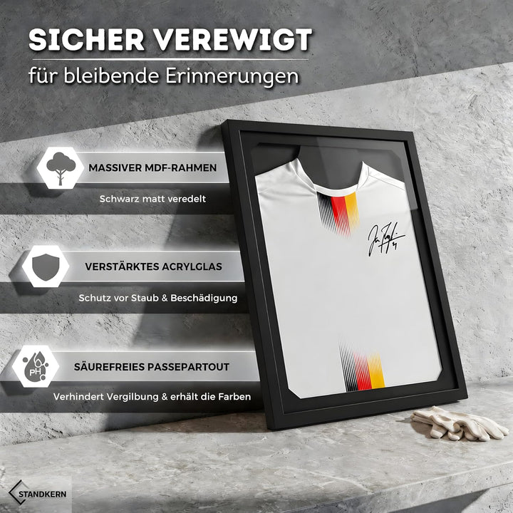 3D Trikotrahmen Fussball - Bilderrahmen für Trikot mit faltenfreier Fixierung - Trikot Bilderrahmen