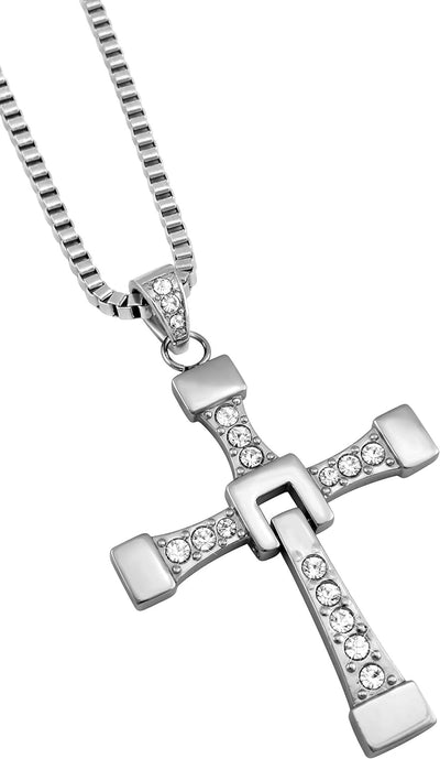 Hanessa 100% Reines Edelstahl Herren-Schmuck Halskette Kreuz Massiv in Silber Fast and Furious Vin D