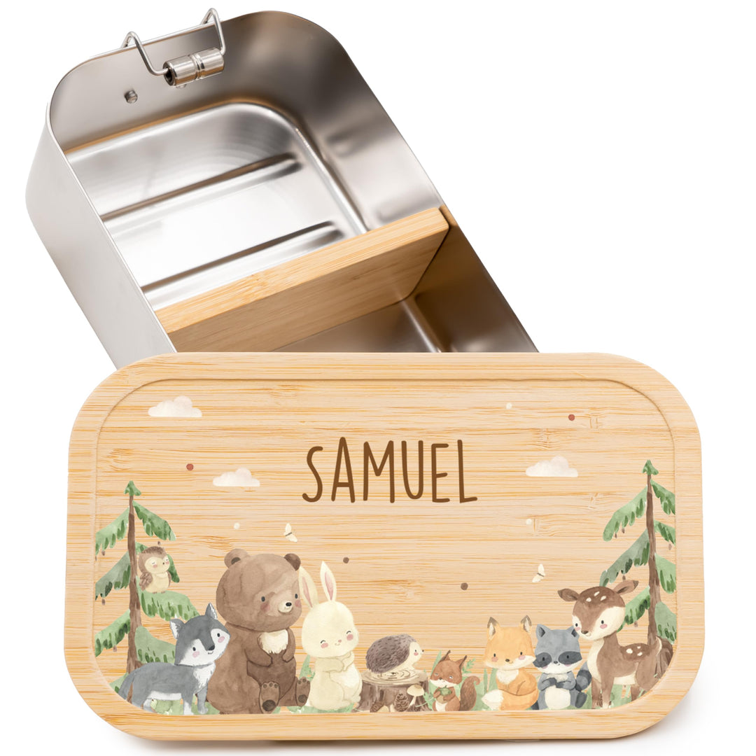 Kidsmood - Personalisierte Brotdose Kinder mit Fächern, Edelstahl Lunchbox mit Bambusdeckel | Schads