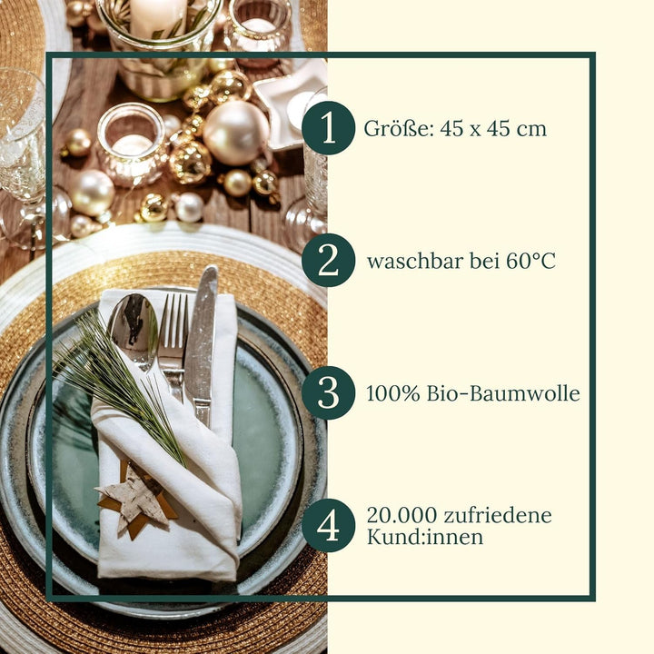 12 Faire &amp; Nachhaltige Stoffservietten + Faltanleitungen I 100% Bio-Baumwolle I 45x45 cm Grün Grün 1