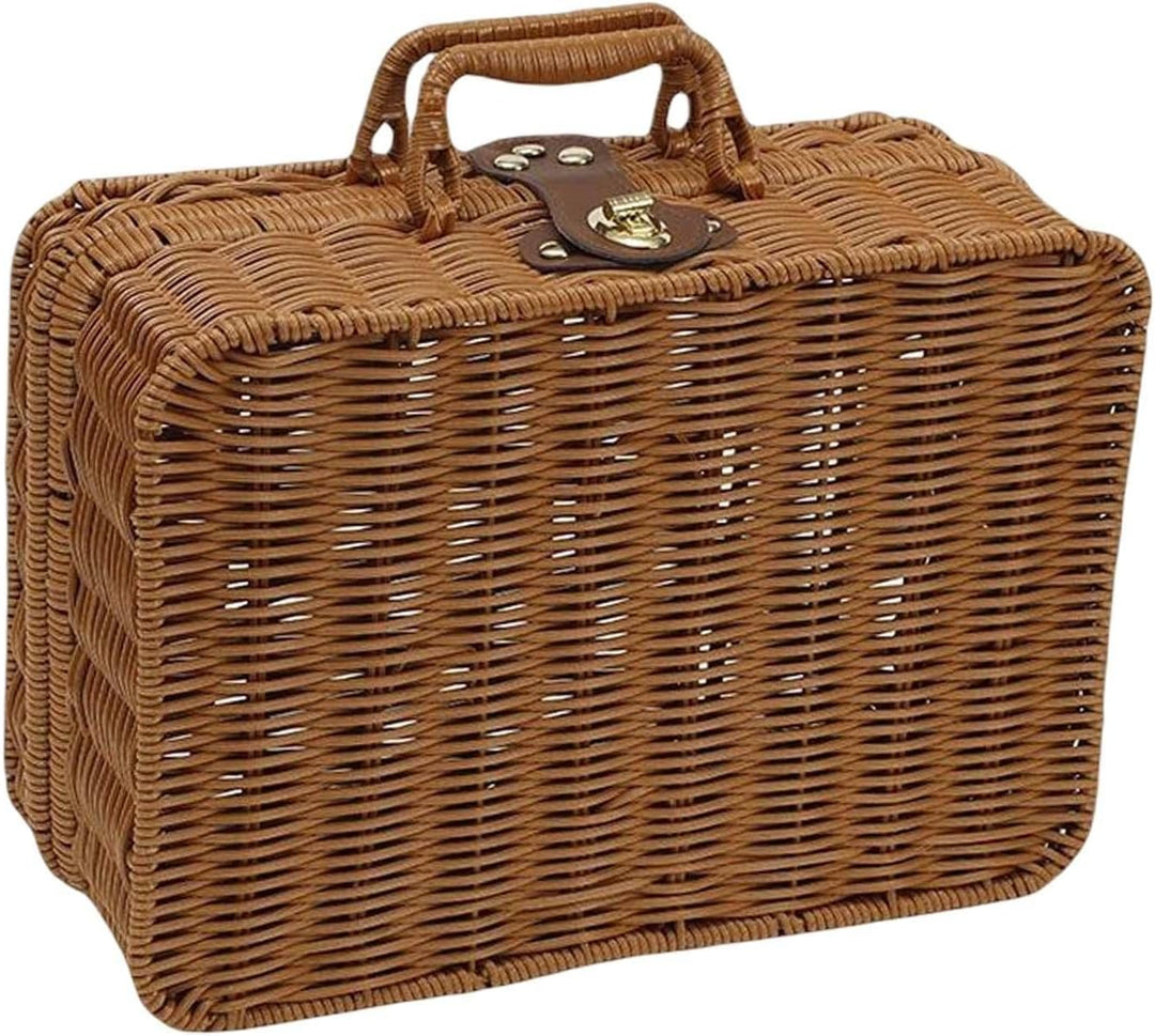 Weidenkoffer, Rattan-Koffer, gewebter Make-up-Organizer, Picknick-Behälter, Retro-Koffer-Box (L), L