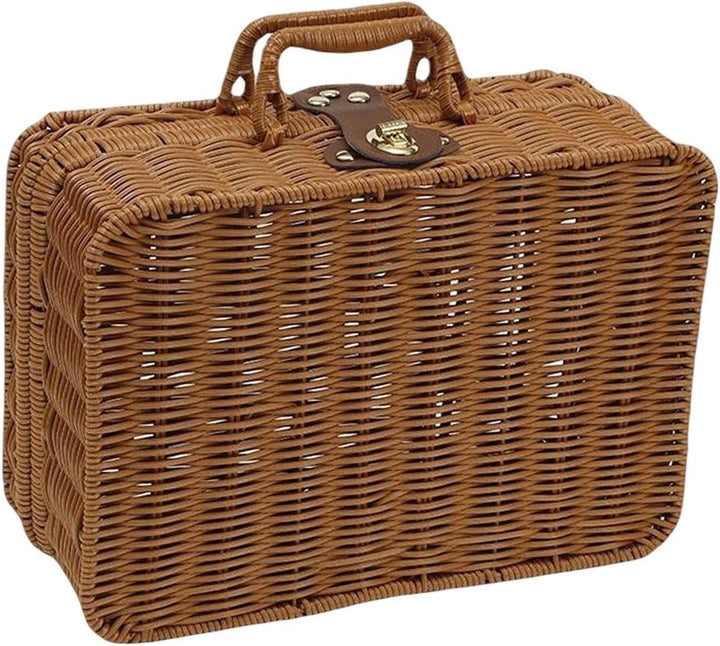Weidenkoffer, Rattan-Koffer, gewebter Make-up-Organizer, Picknick-Behälter, Retro-Koffer-Box (L), L