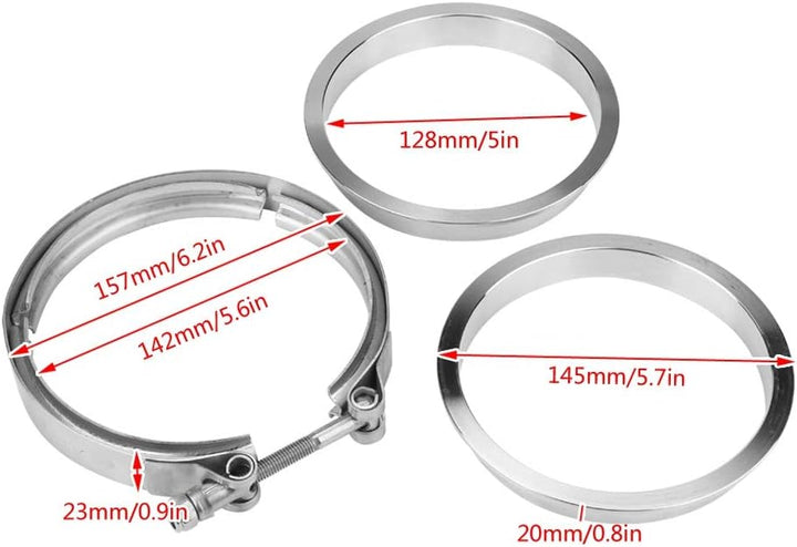 Bügelschelle Rohrschelle Flansch Turbo Auspuffschelle, Universal Auto 5"Edelstahl-Turbo Auspuff V Ba