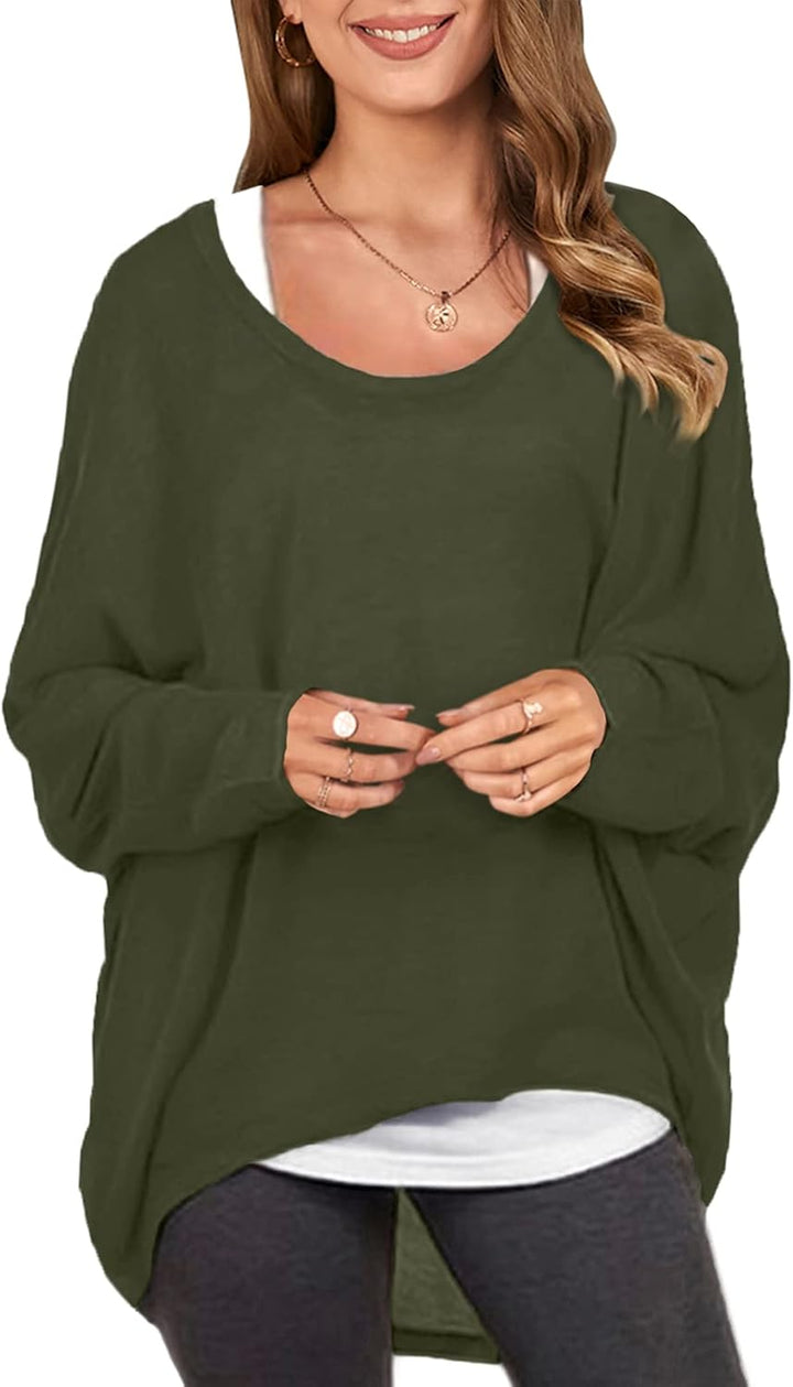 Damen Lose Asymmetrisch Jumper Sweatshirt Pullover Bluse Oberteile Oversize Tops, S Armee-gr&#xFC;n