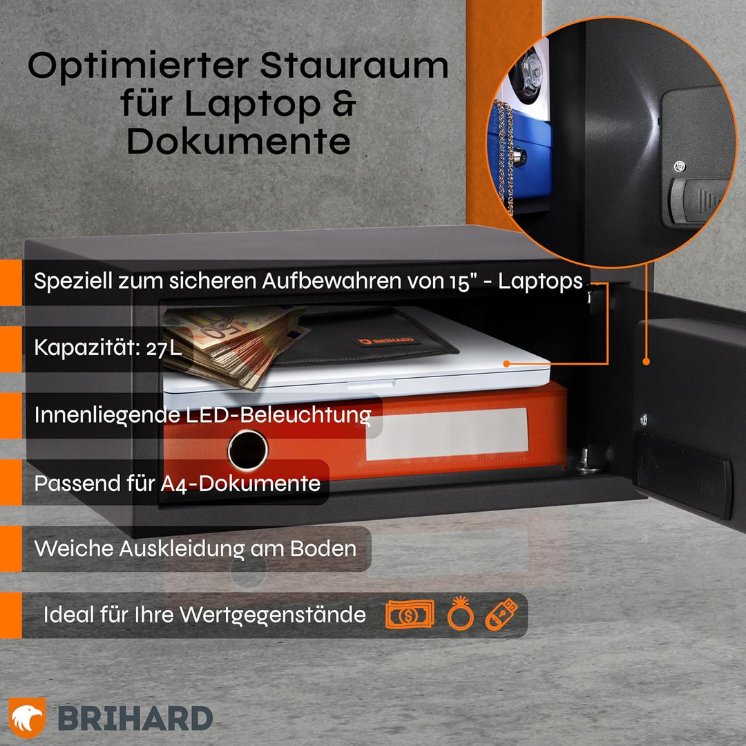Brihard Laptop-Safe Elektronischer - 20x43x35cm Computer-Safe-Box mit LED-Bildschirm mit Digitalem Z