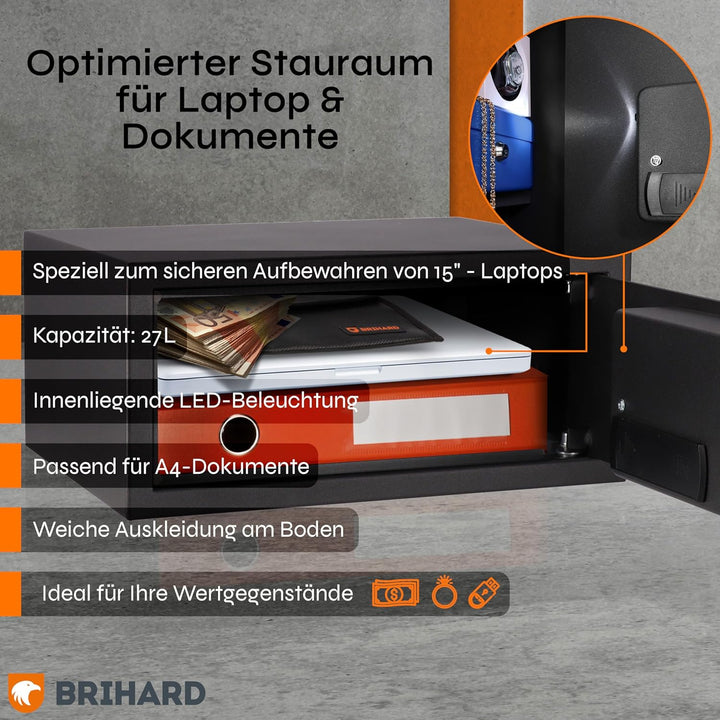 Brihard Laptop-Safe Elektronischer - 20x43x35cm Computer-Safe-Box mit LED-Bildschirm mit Digitalem Z