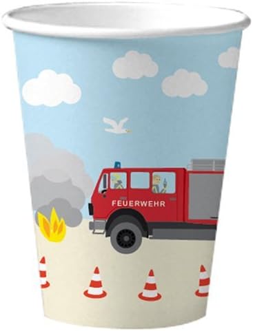 100-tlg. FEUERWEHR PARTY SET für Kindergeburtstag mit 6-8 Kinder: Teller, Becher, Servietten, Einlad
