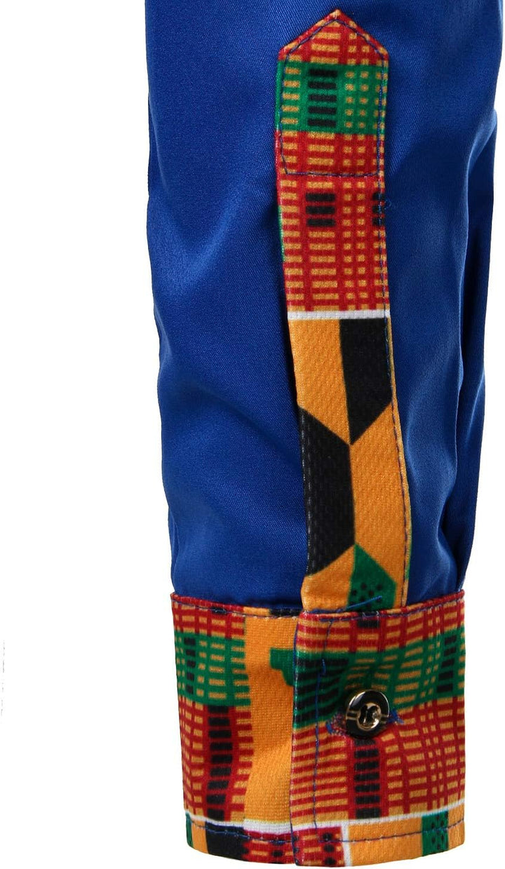 PARKLEES Herren African Tribal Grafik Patchwork Design Slim Fit Langarm Freizeithemd Party Shirt für