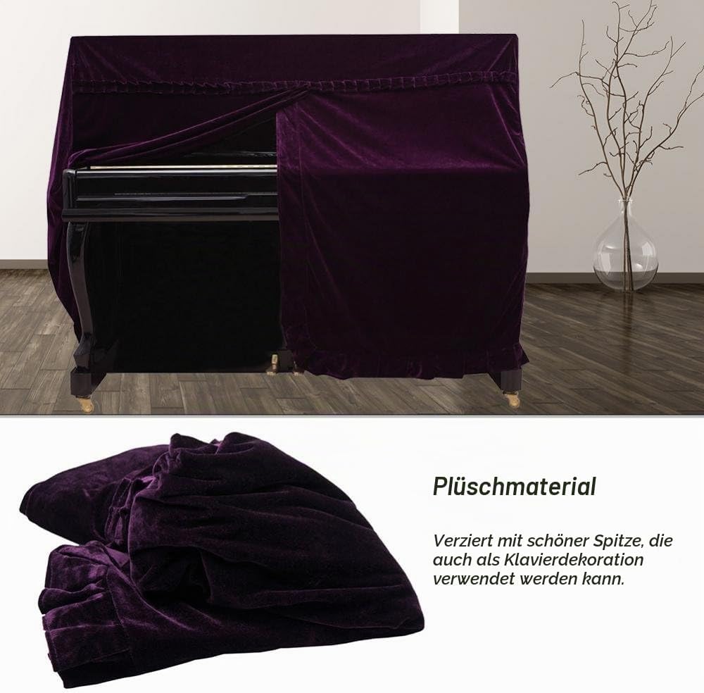 Dilwe Klavierdeckel, Colorfast Pleuche Piano Staubdicht Dekoriert Cover Purpur, Purpur
