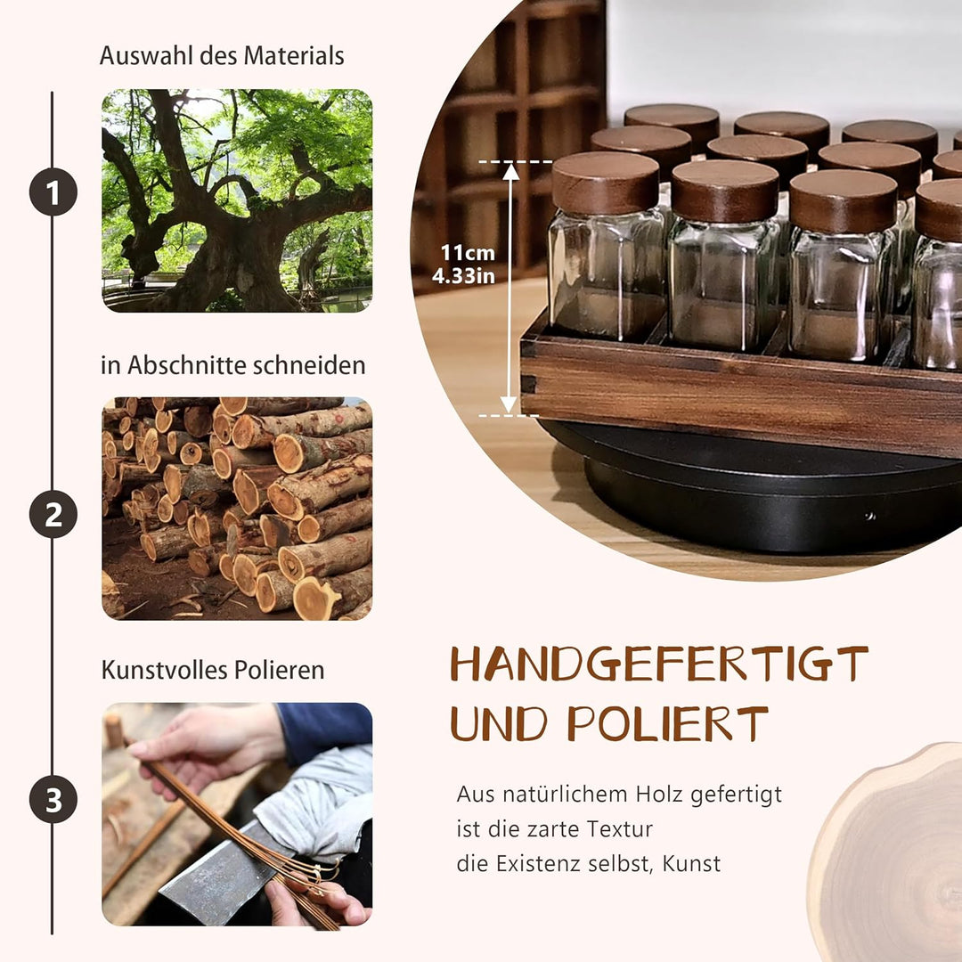 SAEIV Umweltfreundliches Akazien-Gewürzregal Holz mit 12 Fächern | 12 120ml-Gewürzgläser Drawer Orga