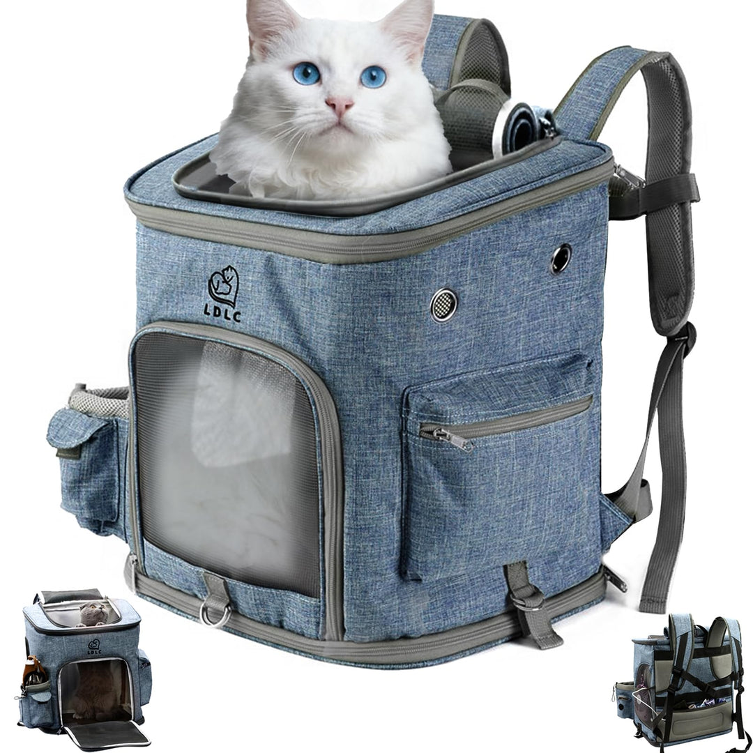 Katzenrucksack und Hunderucksack für Katzen Hunde Kaninchen bis 7.5kg Blau L, Blau L