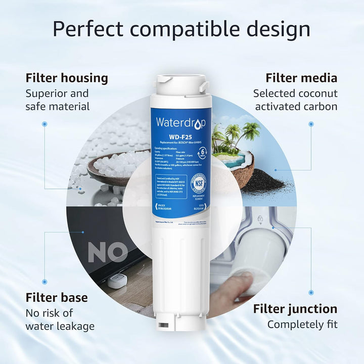 Waterdrop WD-F25 Kühlschrank Wasserfilter Kompatibel mit Bosch Ultra Clarity 644845, Siemens Kühlsch