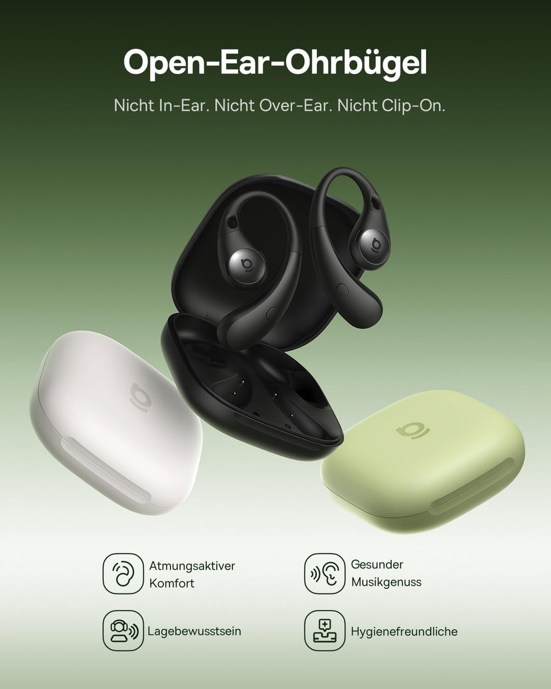Baseus Eli Sport2 Open Ear Kopfhörer, Open Ear Headphones Sport mit S-Komfortkurve, 45H Playtime, Su