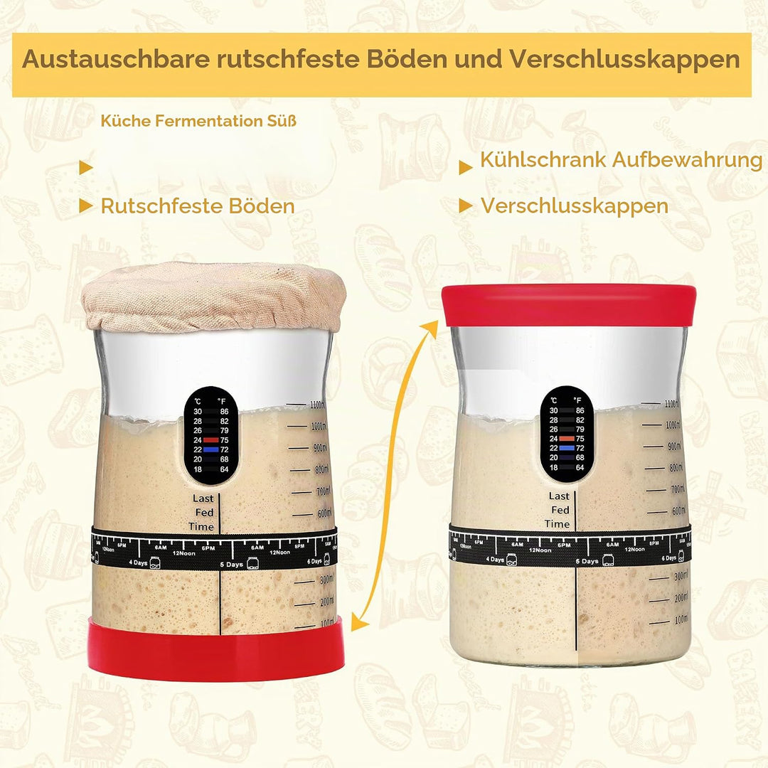 Coco Bird Pro Sauerteig Starter Set – 1,5L Grosses Sauerteig Glas mit 17 Rezepten – Sauerteigstarter