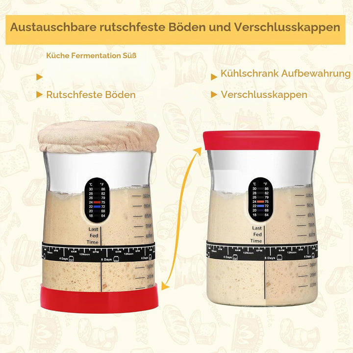 Coco Bird Pro Sauerteig Starter Set – 1,5L Grosses Sauerteig Glas mit 17 Rezepten – Sauerteigstarter