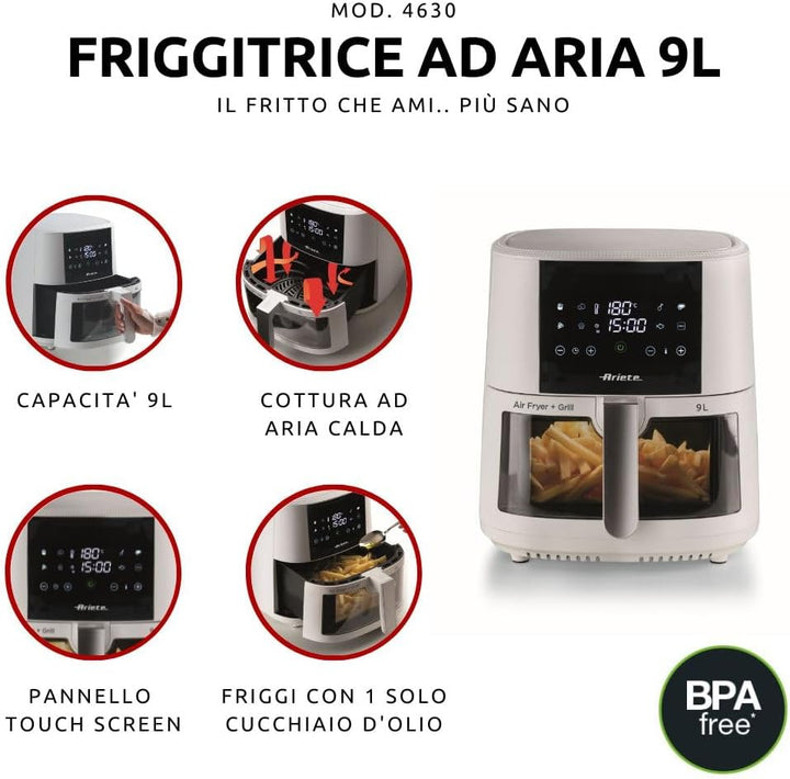 Ariete 4630 Luftfritteuse 9 l, 1500 W, Fassungsvermögen 9 l, Kochkapazität 3,5 kg, 8 voreingestellte