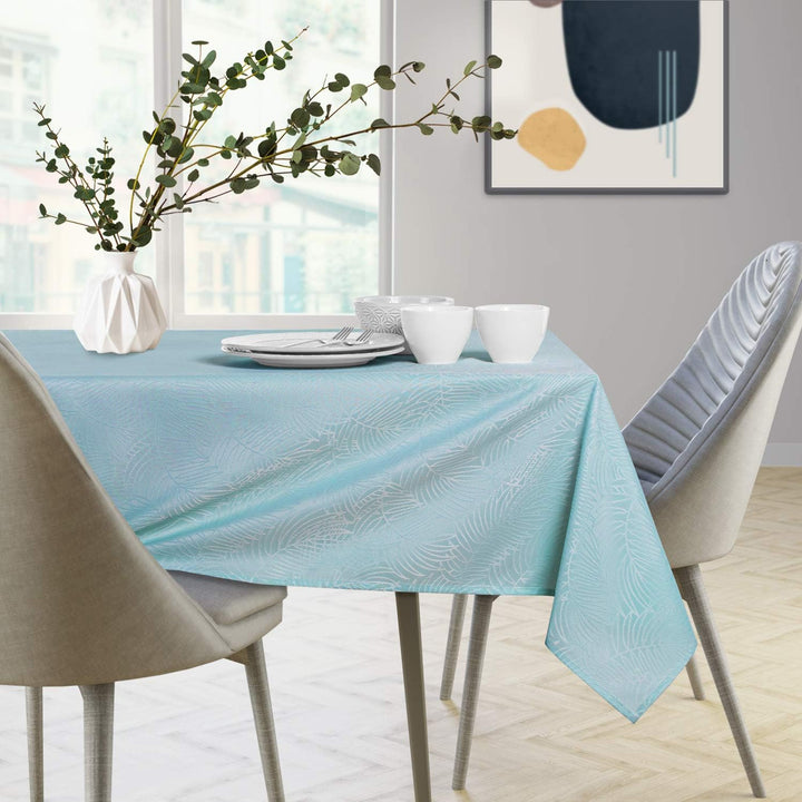 AmeliaHome Tischläufer Set 35x250 cm und 115x250 cm Lotuseffekt Wasserabweisend Blätter Hellblau Gai