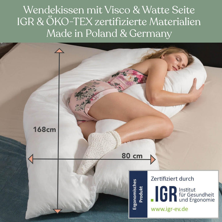 Traumreiter Seitenschläferkissen Visco XXL mit Bezug Baumwolle Sonnengelb Schilf - Hybrid Kissen + 2