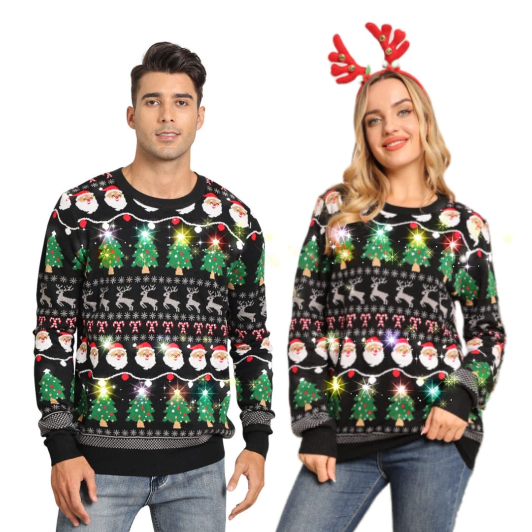 Belovecol Unisex Weihnachtspullover LED Ugly Christmas Sweater Pullover Langarm Strickpullover XXL X
