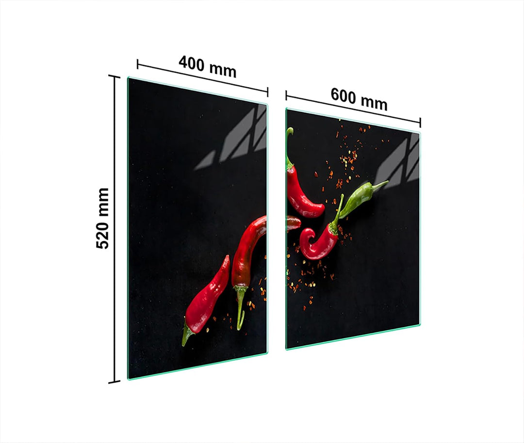TMK ArtDeko Herdabdeckplatte 2 Teilig 40x52 + 60x52 cm - Spritzschutz Herdabdeckung – Herdschutz aus