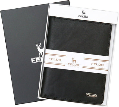 Felda - Reisebrieftasche aus Leder - Reisepasshalter & Kartenfächer - RFID-Blocker - Schwarz, Schwar